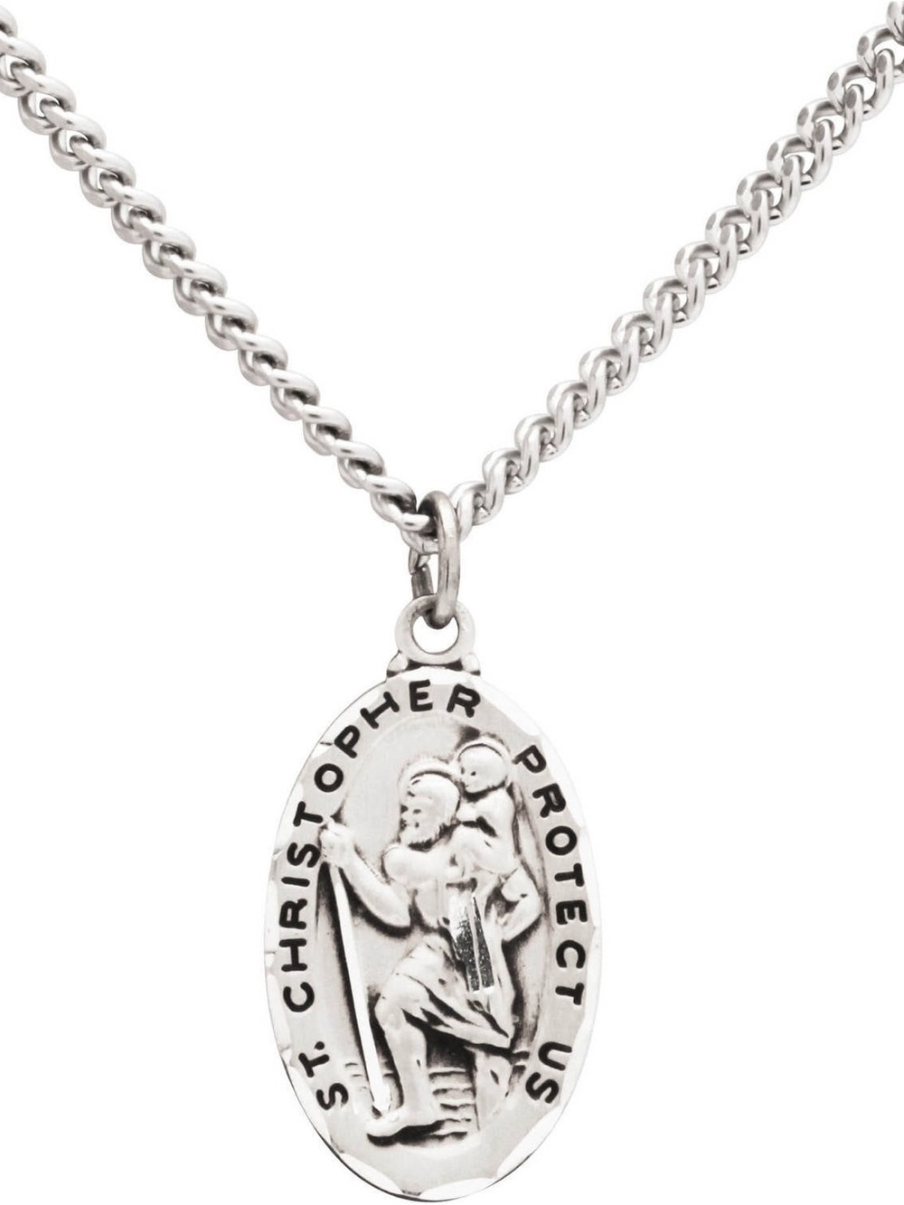 Sterling Silver St. Christopher Medal Pendant Necklace